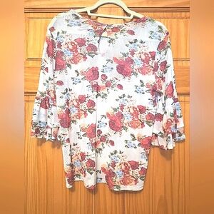 Floral Women's Top - Wine Color and Cream Floral